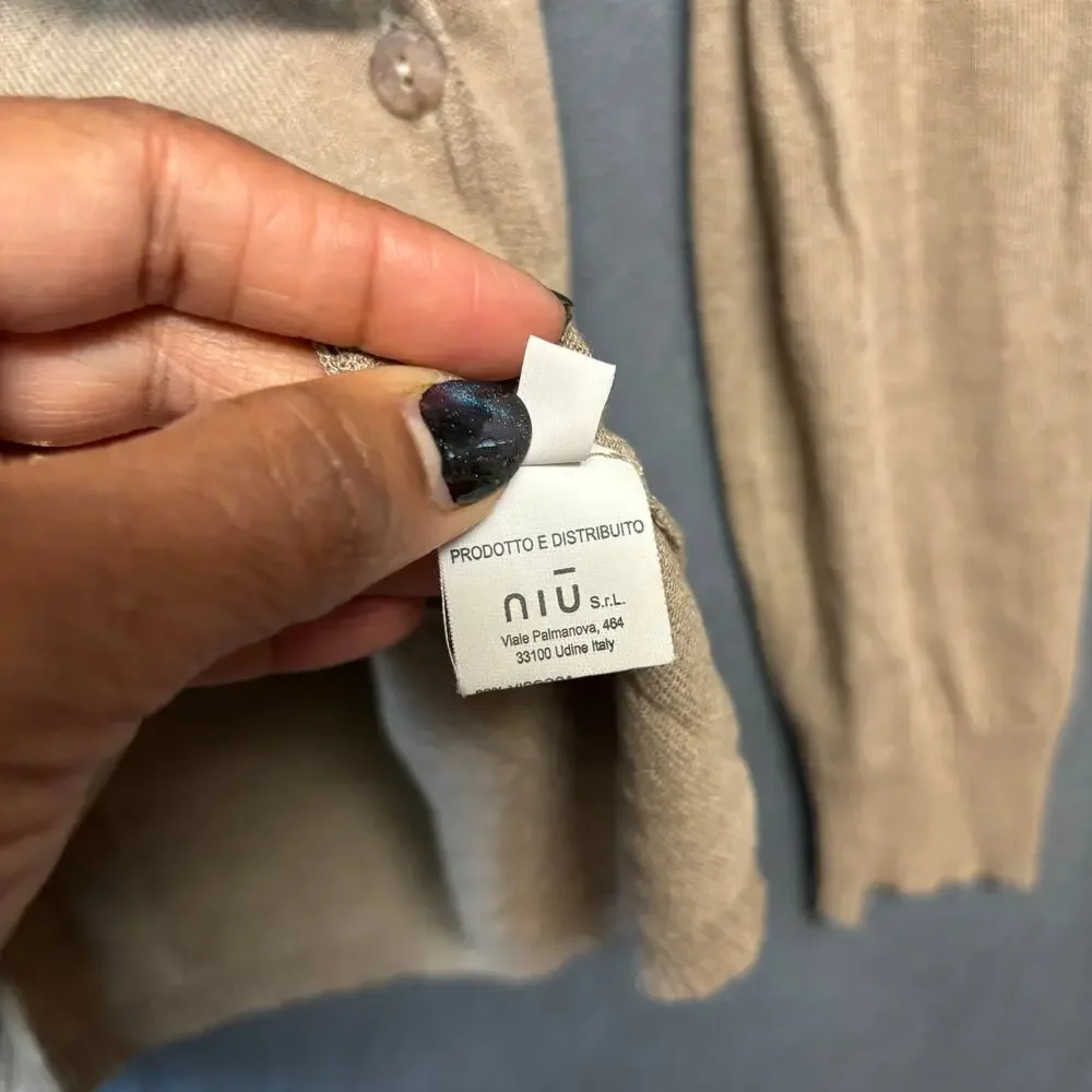 Niu Made in Italy Colorblock Cardigan Blue Tan V-Neck Medium Button Down Preppy - Picture 8 of 12